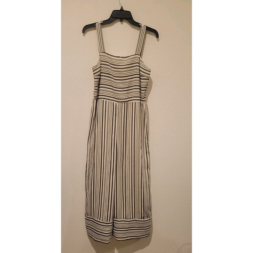 Japna Size Large Black White Striped, Straps, Smocked Back, Lined Jumpsuit